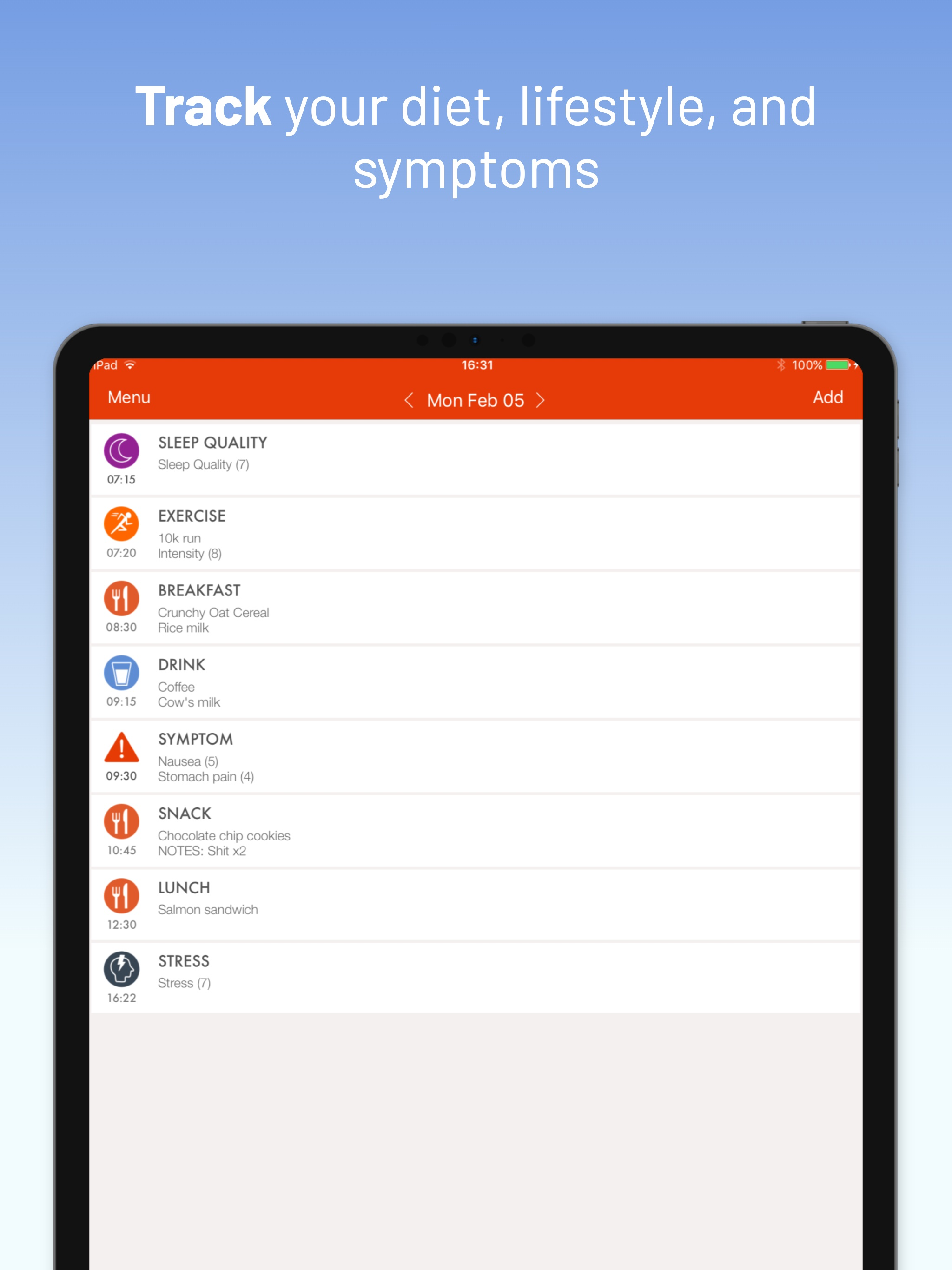 mySymptoms Food Diary