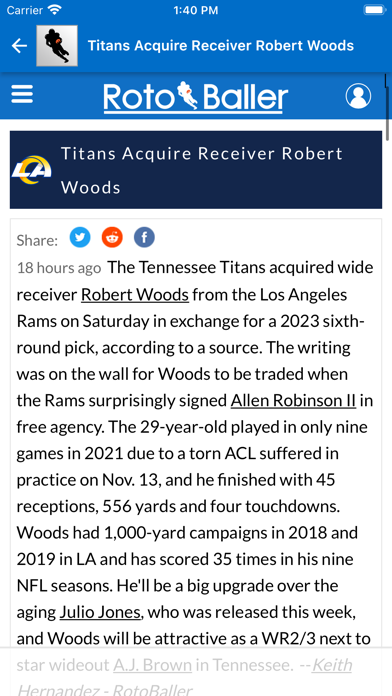 RotoBaller Fantasy Sports News Screenshot