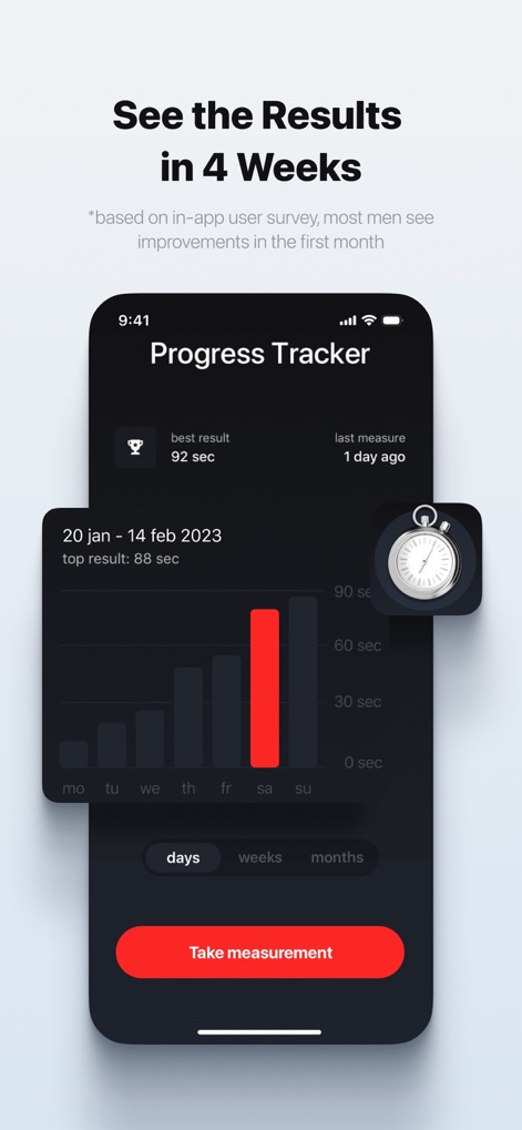 Dr. Kegel: For Men’s Health - View the comprehensive 'Progress Tracker', allowing users to monitor their 'best result' and visualize their improvements through detailed 'graphs over days, weeks, and months'.