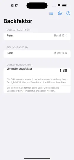 Screenshot von Backform Umrechnung auf dem iPhone 2