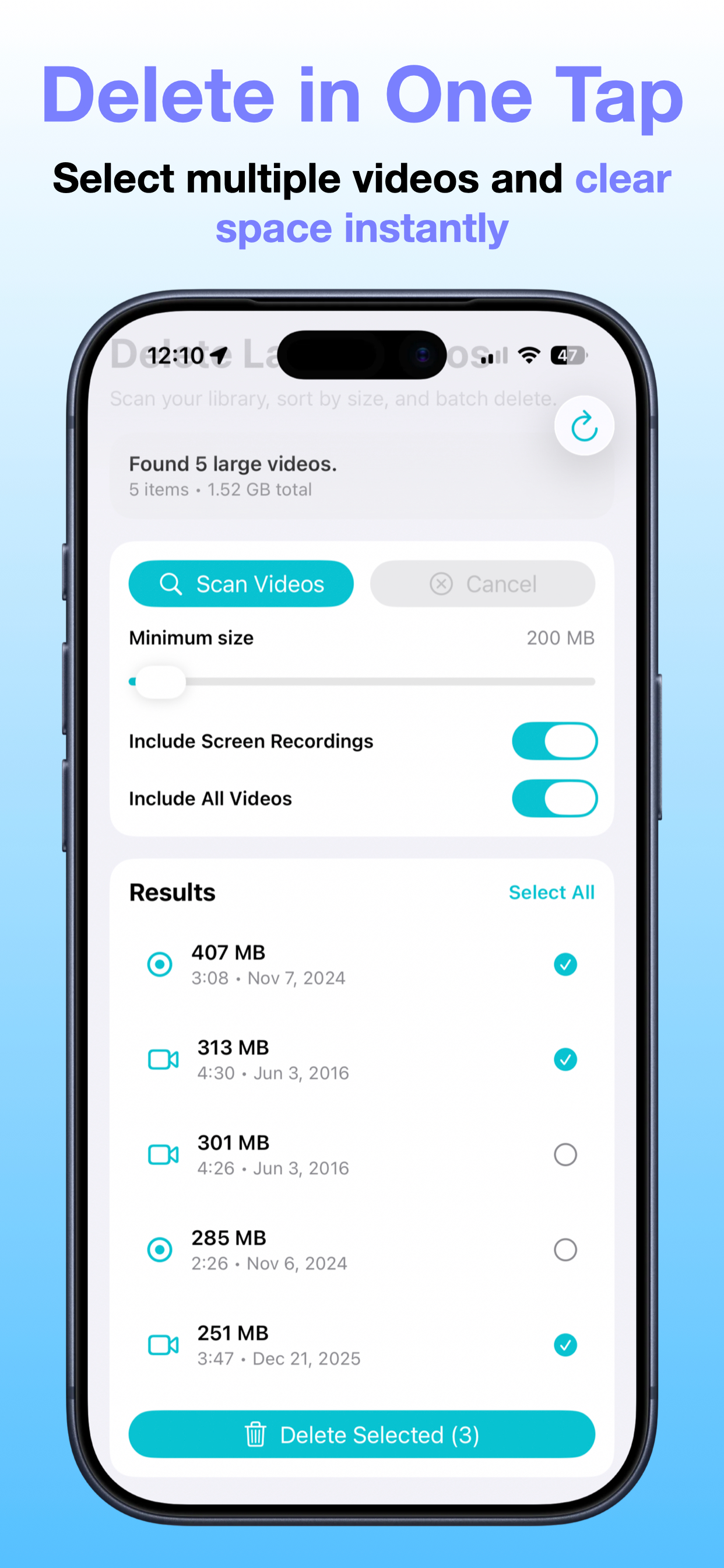 Delete Large Videos Fast