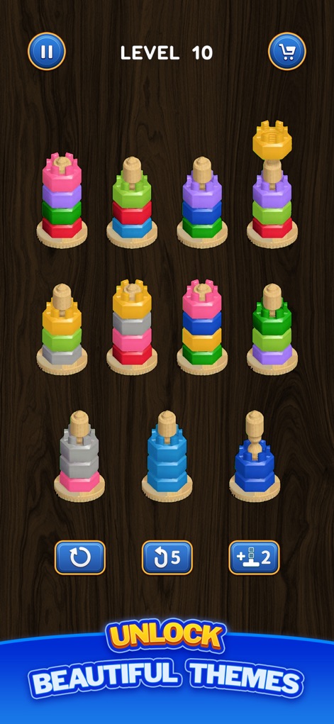 Nut Sort: Color Puzzle Games - Admire the app's distinctive thematic designs and the varying visual aesthetics of nuts and bolts that keep every level fresh.