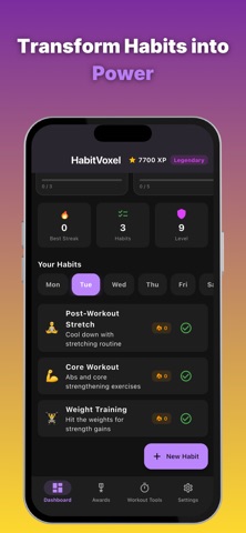 HabitVoxel Gym Workout Tracker iPhone screenshot
