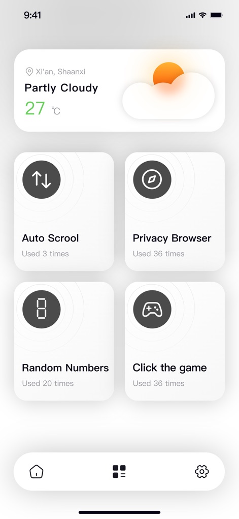 Auto Clicker - Tap Assistant - Beyond clicking, this tool offers a range of productivity features, including dedicated cards for 'Auto Scroll' and a 'Privacy Browser' to streamline various mobile tasks.