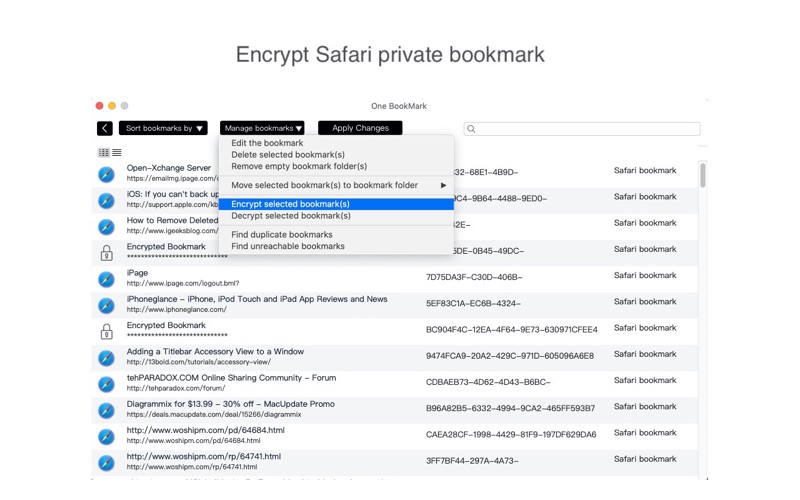 One Bookmark Screenshot