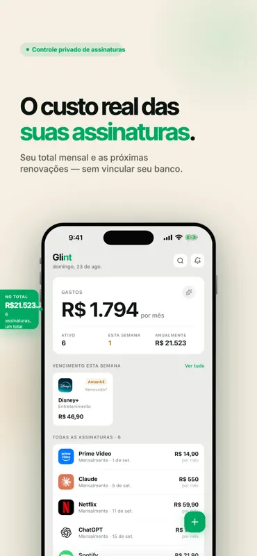 Controle de Assinaturas: Glint screenshot 1 of 8