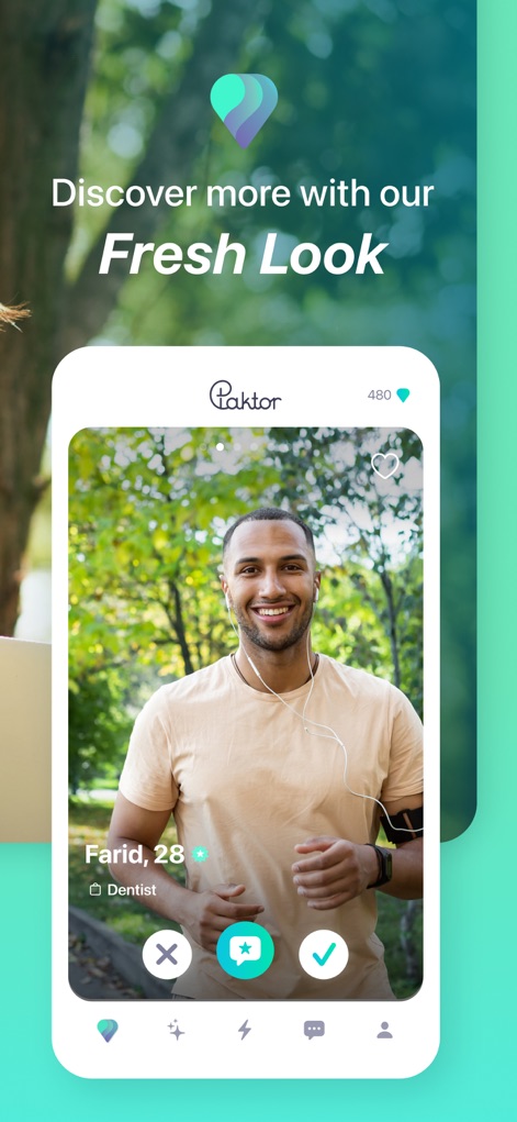 Paktor Dating App: Chat & Meet - This tool showcases its refreshed profile design, allowing users to view detailed bios and engage with intuitive swipe actions and profile interaction buttons.