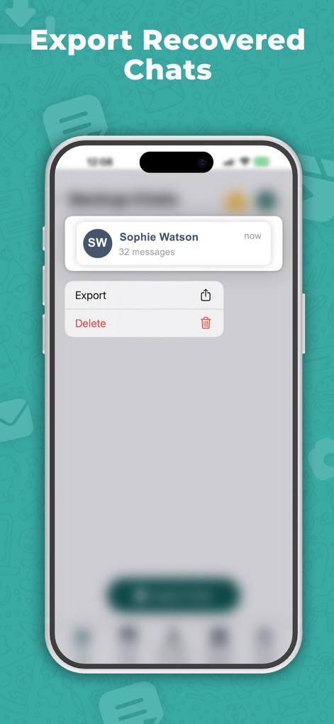 WAMR Recover Deleted Messages - The app provides clear options to "Export" recovered chat data, ensuring users can easily save or transfer their restored conversations.