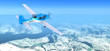 RFS - Real Flight Simulator - Users can enjoy breathtaking scenic vistas as a smaller aircraft navigates over diverse geographical terrain including mountains and serene bodies of water.