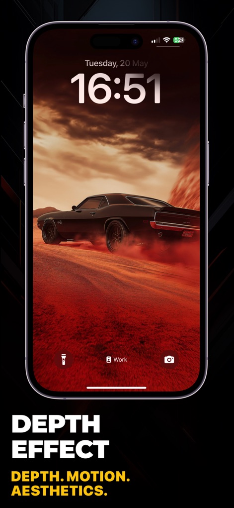 Cone AI Wallpapers 4K & 6К HD - Experience advanced personalization with the app's depth effect feature, showcasing a car on a red dusty landscape and integrating time display behind foreground elements.