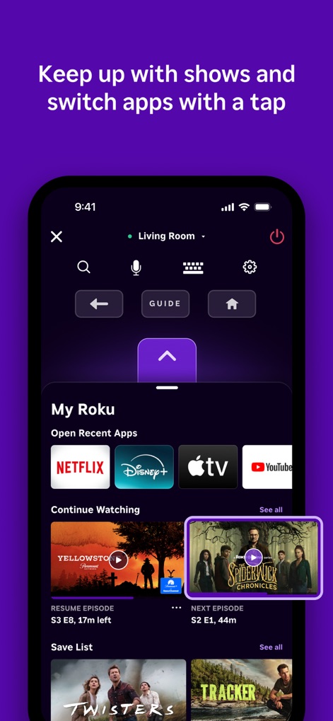 The Roku App (Official) - Permite retomar fácilmente el entretenimiento con la sección "Open Recent Apps" y la barra de progreso de "Continue Watching" para series.