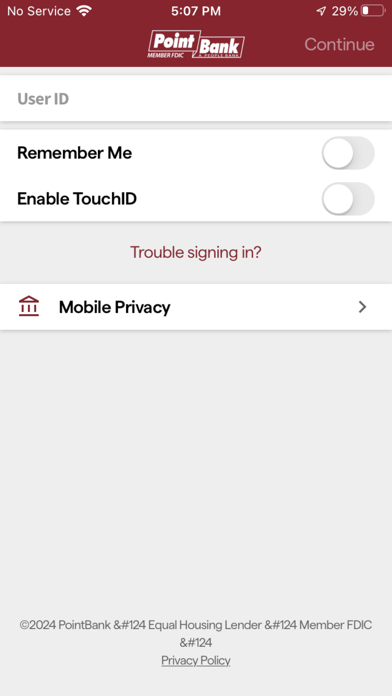 PointBank Mobile Banking Screenshot