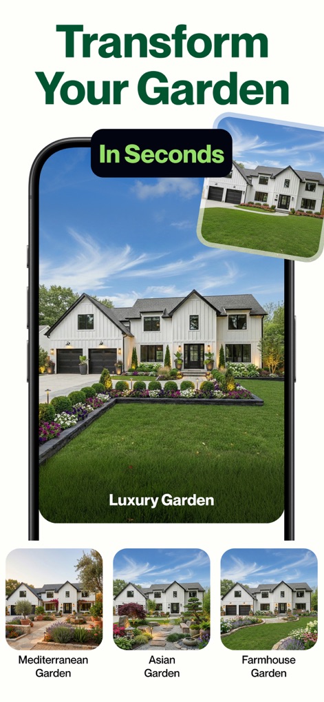 AI Garden Design: Landscape AI - This tool offers AI-powered garden transformations, allowing users to instantly visualize their home with diverse style options like Mediterranean, Asian, or Farmhouse gardens.