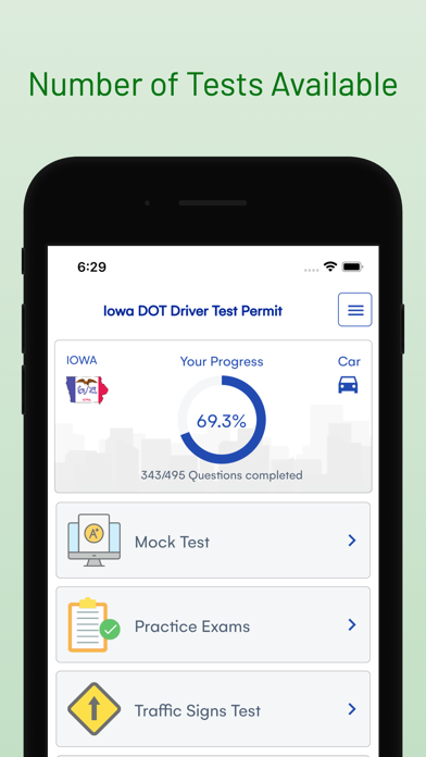 Iowa DOT Drivers Permit Test Screenshot