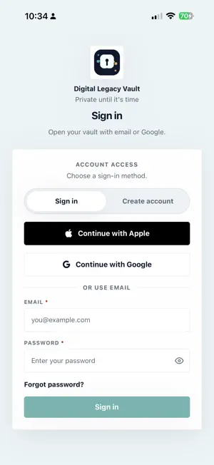 Digital Legacy Vault: Secure screenshot 1
