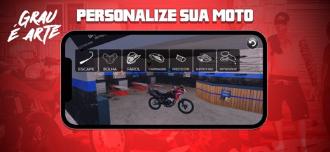 Grau é Arte Online - Nutzer können ihre Motorräder mit umfangreichen Personalisierungsoptionen anpassen, dargestellt durch das detaillierte Menü und die Werkstattumgebung.