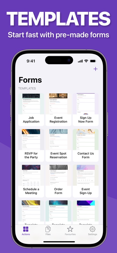 Forms ® - Streamline form creation by choosing from a diverse library of pre-made templates, presented in a clean and organized grid view for quick selection.