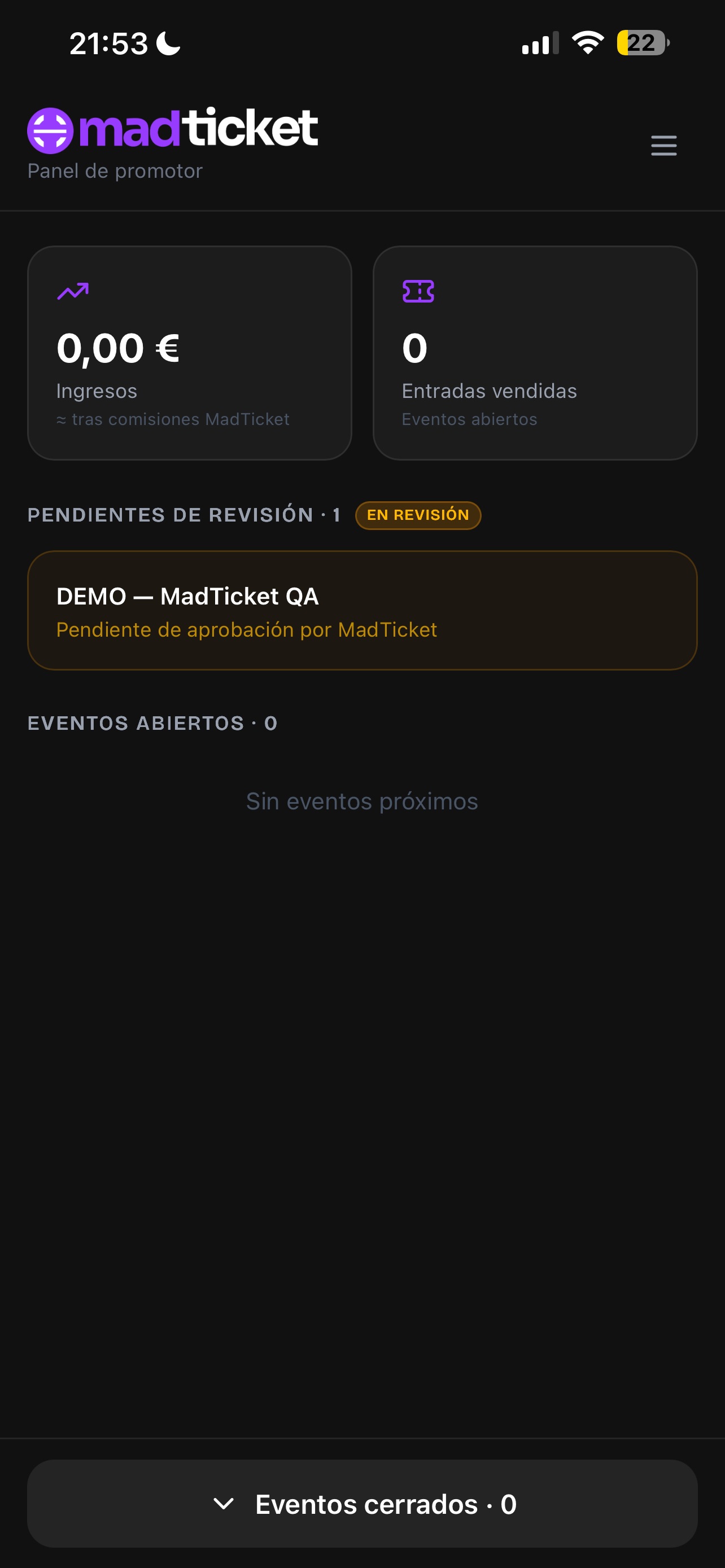 Screenshot 1 of MadTicket Backoffice