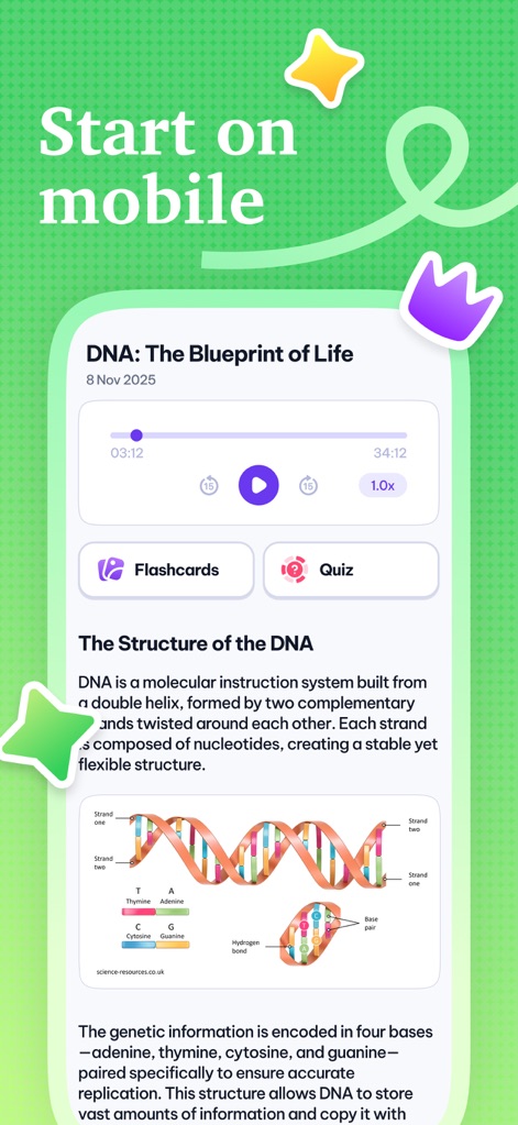 Kiwi AI - Notetaker - Nutzer können ihre Lernreise bequem "mobil" beginnen, wobei die App detaillierte Notizen und "Audio-Wiedergabesteuerung" direkt auf dem Smartphone bietet.