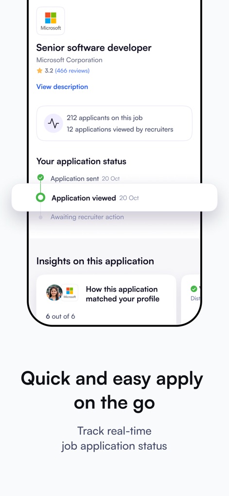 Naukri: Job Search and News - The app offers clear real-time application status updates, illustrating when an 'Application sent' and when it was 'Application viewed', alongside detailed 'Insights on this application' to empower job seekers.