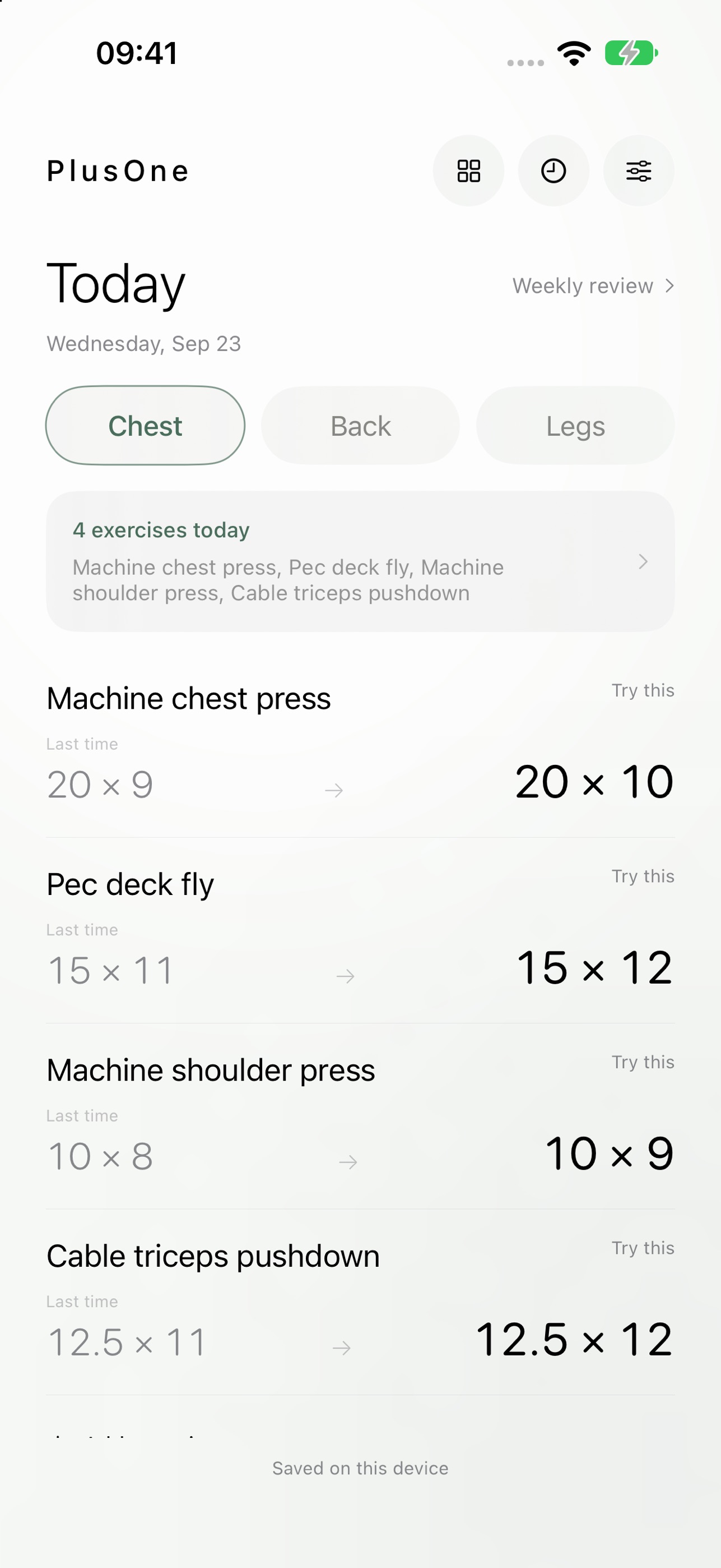 Screenshot 1 of PlusOne: Workout Log