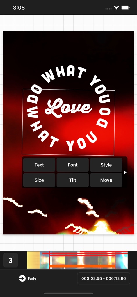 Vont - Text on Videos - Observe the powerful curved text functionality and accessible editing menu for swift adjustments to design elements.