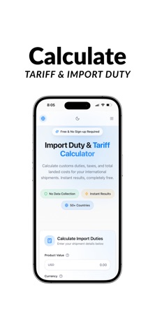 Import and Tariff Calculate iPhone screenshot