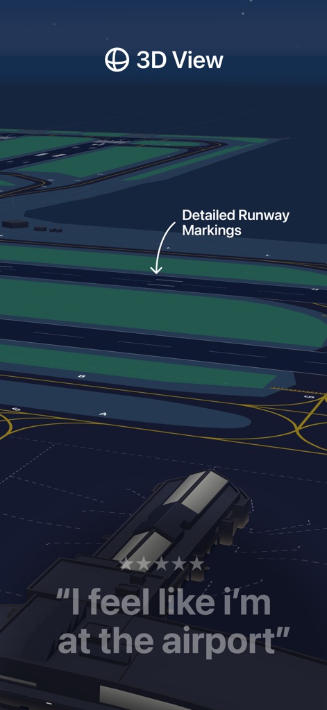ATC - Live Air Traffic Radio - 詳細に再現された滑走路マーキングを含む、没入感のある3D空港ビューで、ユーザーは空港環境をリアルに体験できます。