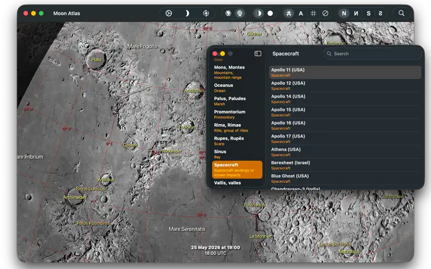 Captura de pantalla de Moon Atlas en iPhone 8