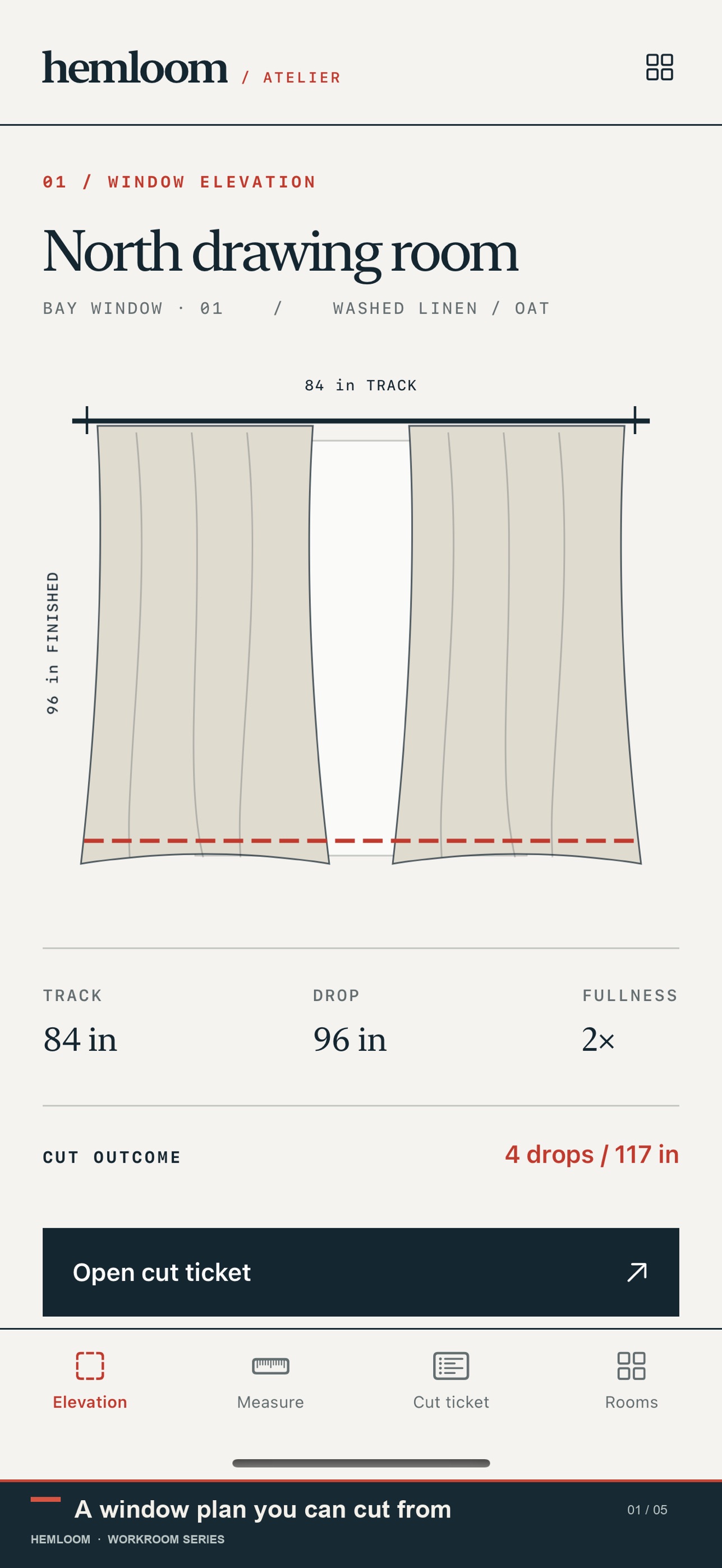 Screenshot 1 of Hemloom Curtain Cut Planner