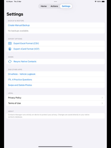 Contacts Manager iPad screenshot