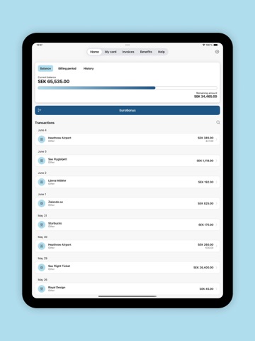 SAS EuroBonus World Mastercard iPad screenshot 1