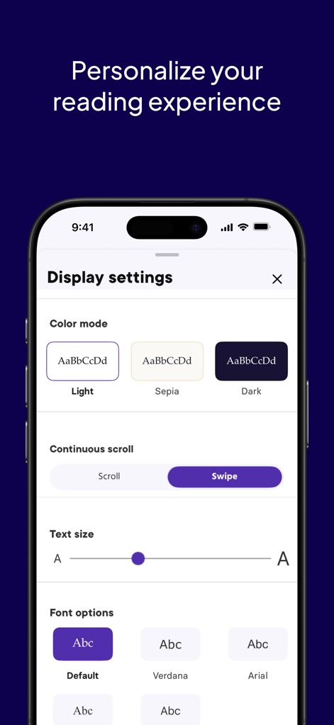 Pearson+ | Study Prep & eTexts - This app enables users to personalize their eTextbook interface through various 'color mode' options and adjustable 'text size' for optimal comfort.