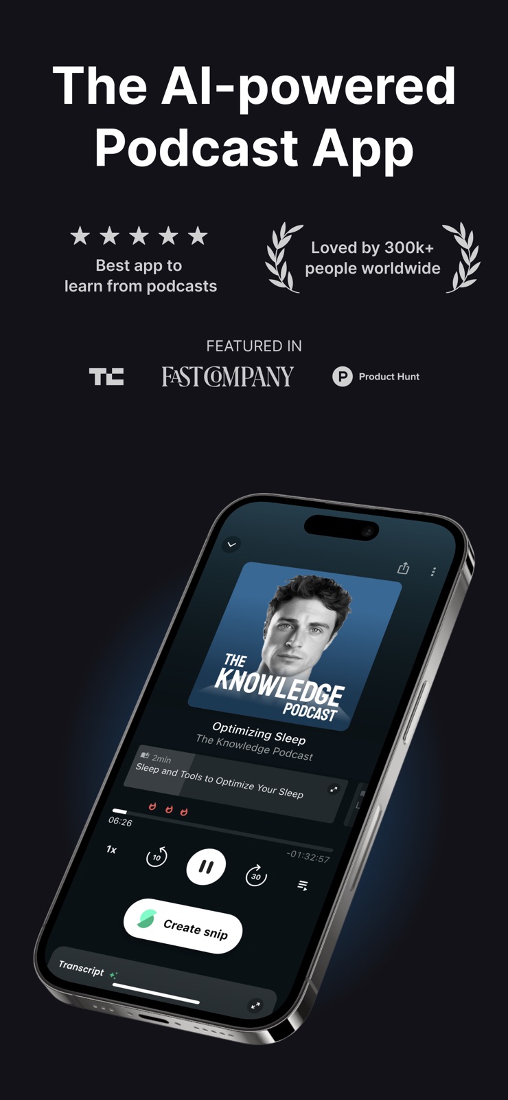 Snipd | AI Podcast Player iphone screenshot 1