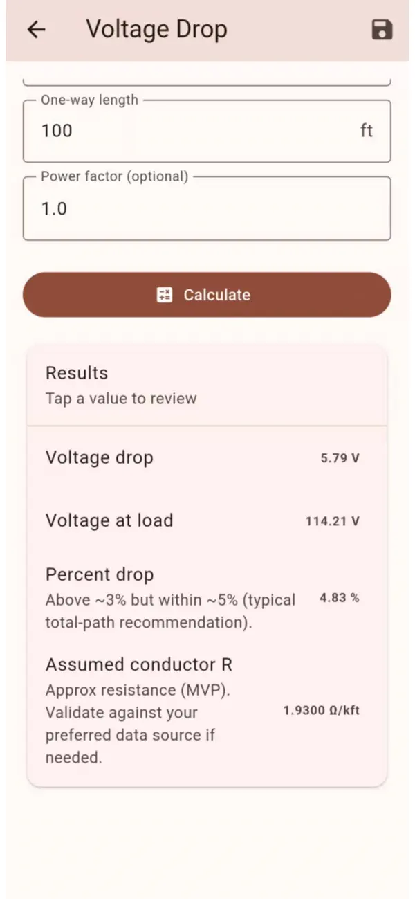 Screenshot #3 pour FieldCalc - Voltage Drop Pro