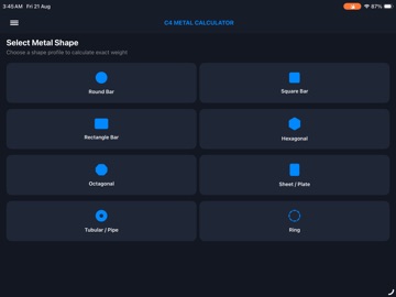 C4 Metal Weight Calculator iPad screenshot