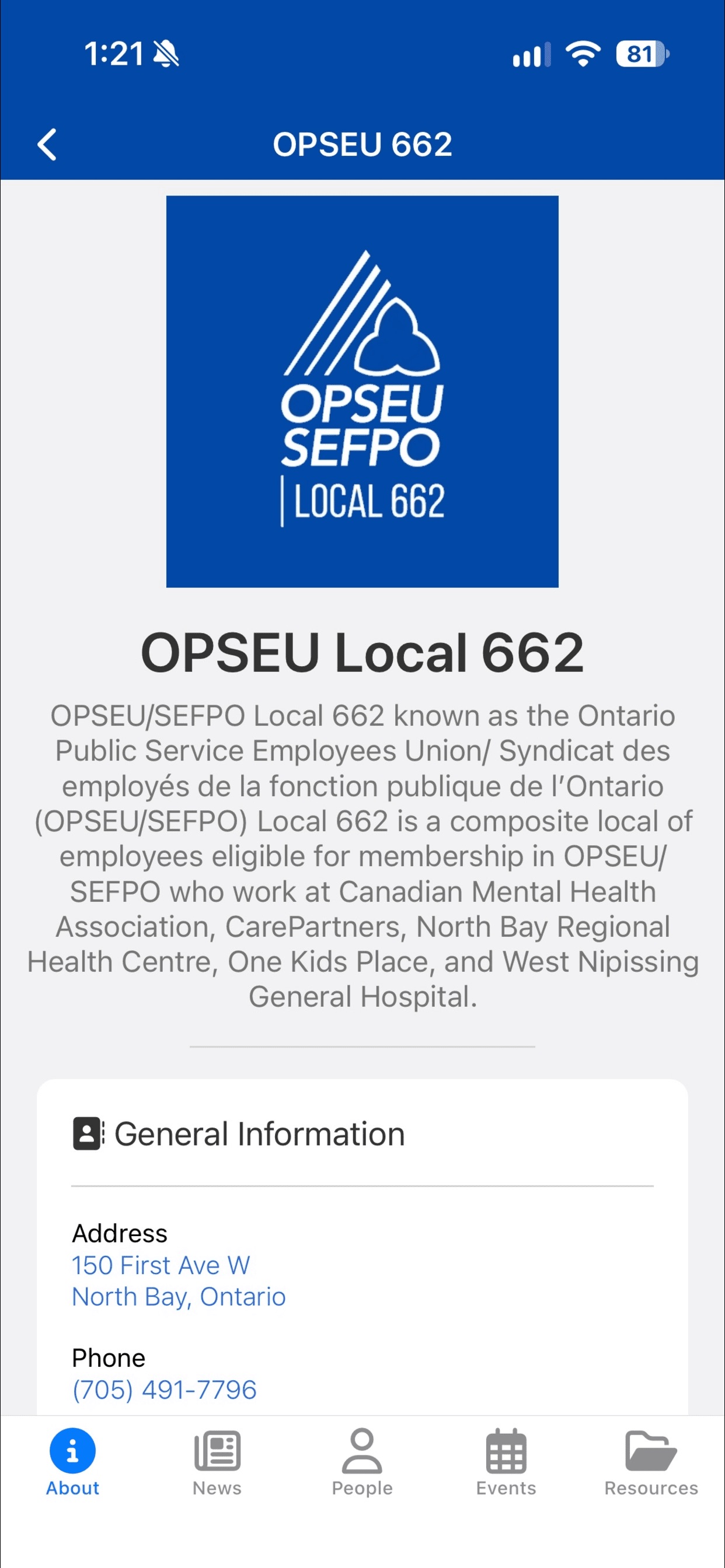 Screenshot 1 of OPSEU Local 662