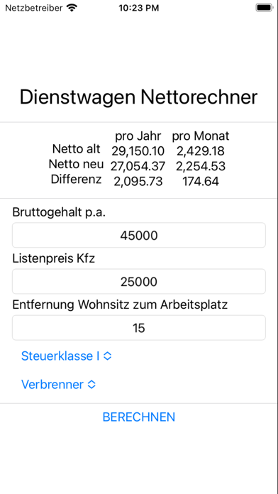 Dienstwagen Rechner Screenshot