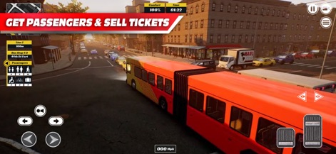 Bus Simulator PRO 2026 - Esta captura mostra um ônibus articulado moderno, navegando por uma rua urbana movimentada repleta de tráfego e edifícios característicos da cidade.