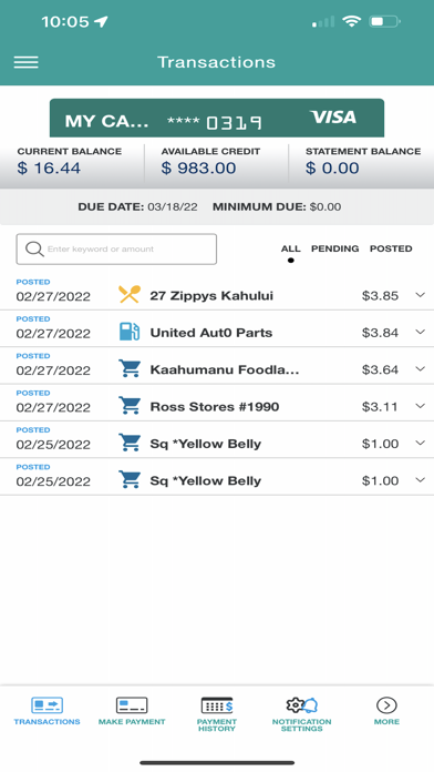 Maui FCU Credit Card Screenshot