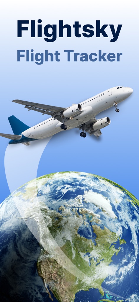 FlightSky: Flight Tracker - O banner inicial exibe o nome do aplicativo "Flightsky" e um avião em ascensão sobre o globo terrestre, simbolizando o alcance global da ferramenta.