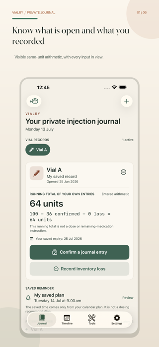 Peptide Tracker: Vialry Log Screenshot 1 of 6