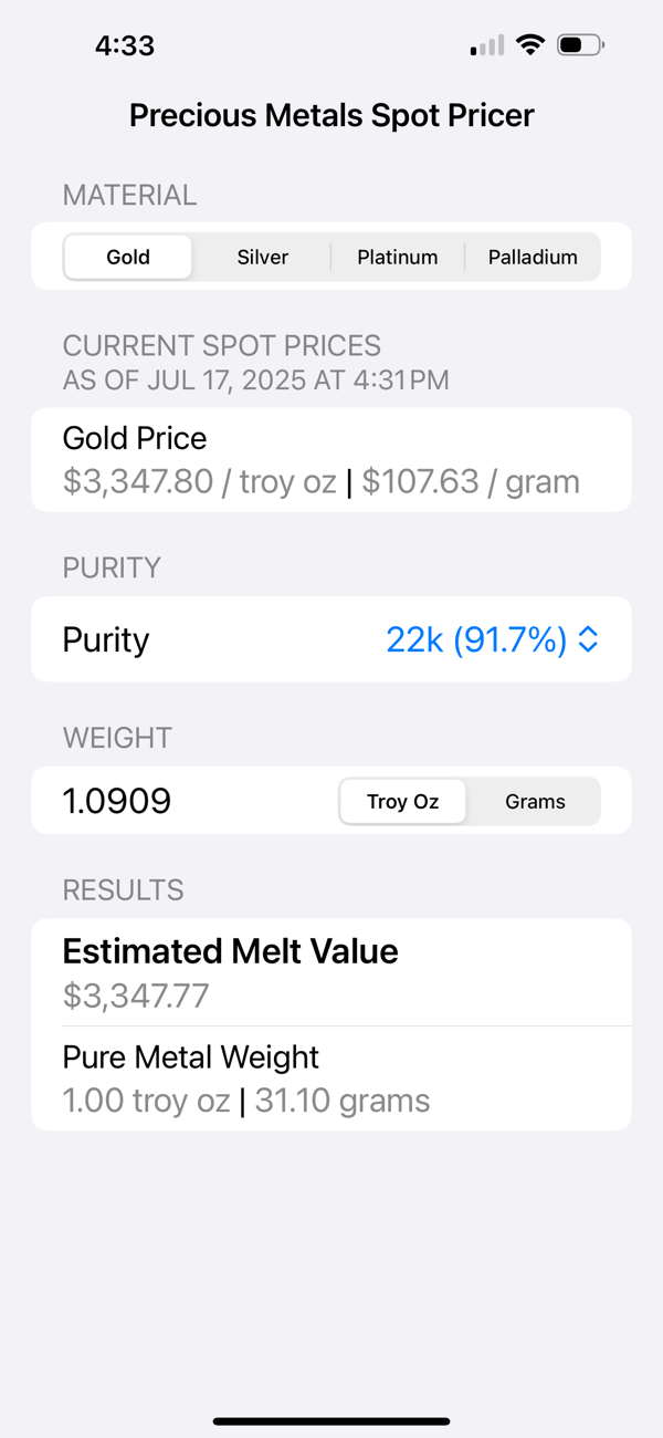Precious Metals Spot Pricer screenshot 1
