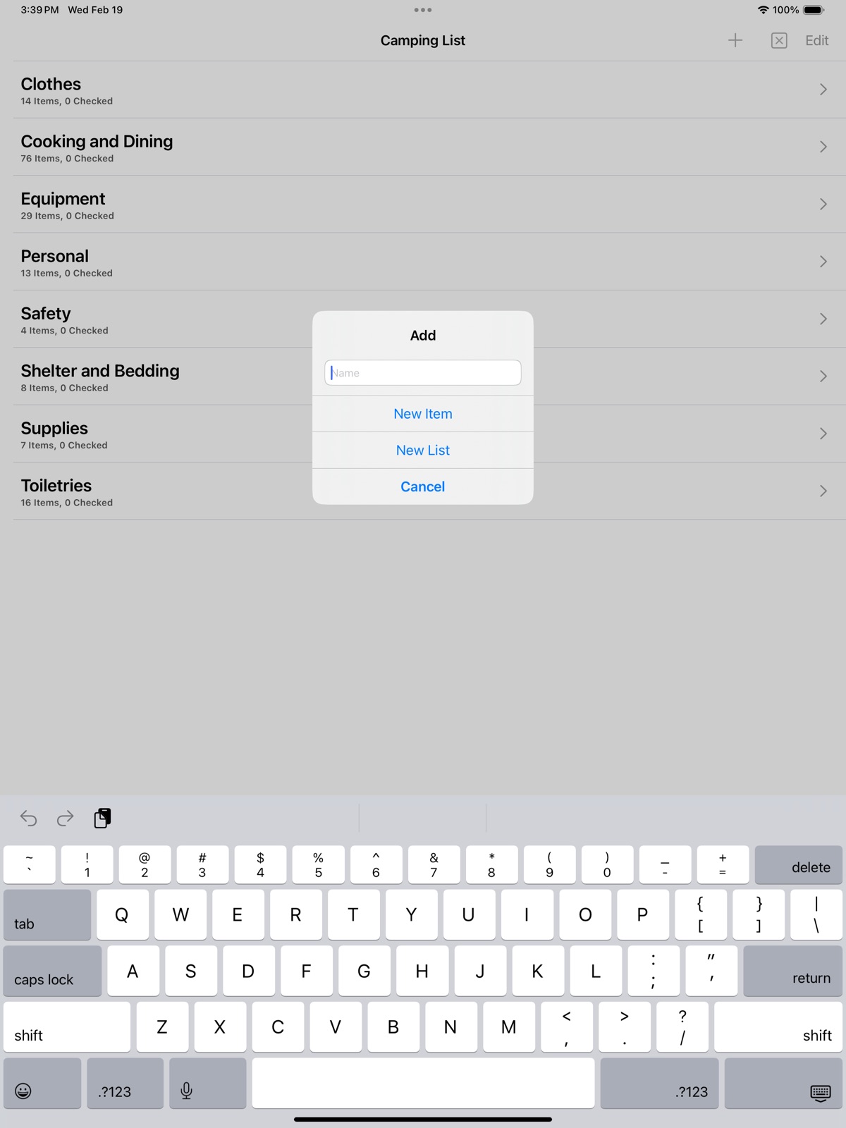 Camping List ipad screenshot 3