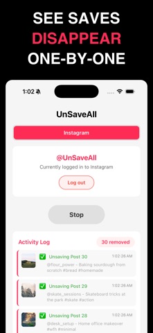UnSaveAll: Instagram Unsaver iPhone screenshot