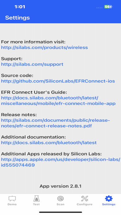 EFR Connect BLE Mobile App Screenshot