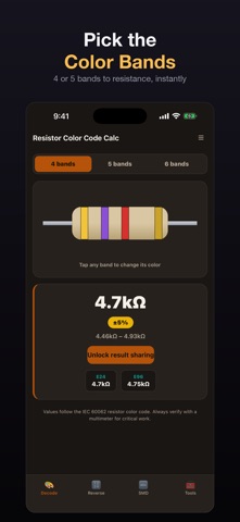 Resistor Color Code Calc + iPhone screenshot
