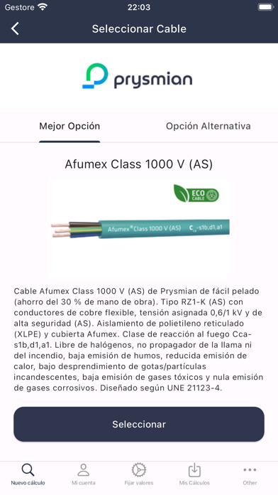 CableApp cálculo sección cable