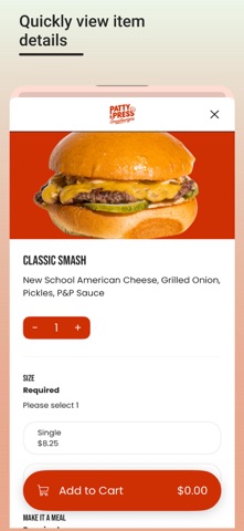 Patty & Press Smashburgers iPhone screenshot