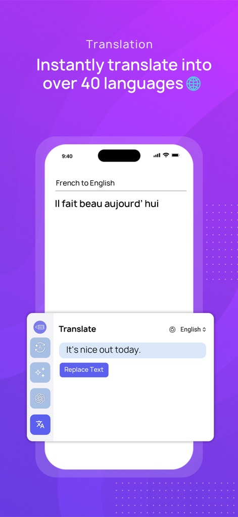 CleverType - AI Keyboard - Observe how this tool facilitates seamless global communication, instantly translating text from French to English with contextual accuracy.
